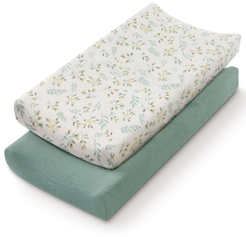2 Pcs Muslin Changing Pad Baby Diaper Changing Pad Cover Elastic Cute Super Soft Breathable Tailored Snug Fit Single Baby Diaper Soft Changing Pad Sheets Flexible Cover Comfortable