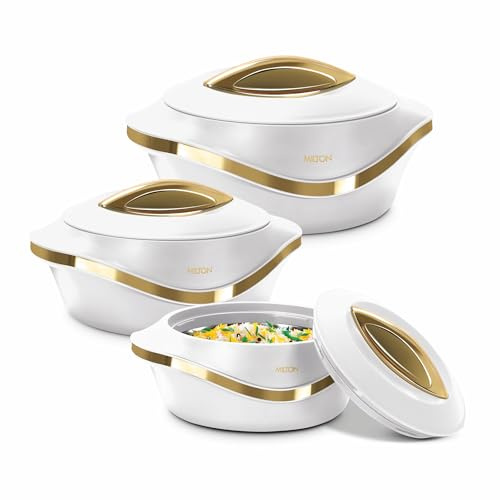 Set di 3 casseruole isolate con coperchio di MILTON - 1,9/1,4/1 l. Pentola calda scaldavivande/raffreddamento - Ciotola termica per servire zuppa/insalata - Contenitore per alimenti caldi in acciaio