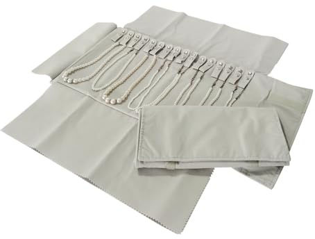 SCIKHEFT Jewelry Roll Organizer for 16 Necklaces 55cm x 29cm Necklace Organizer Ideal for Travel and Storage (Beige)