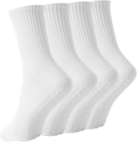 Yikki 4 pares de Calcetines Pilates Mujer Antideslizantes, Suaves Reformadores para Yoga, Baile, Fitness, Gimnasio, Ballet, Trampolín, uso Doméstico y Hospital, Talla única (Blanco)