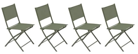 HESPERIDE - Lot de 4 Chaises de Jardin Pliantes Modula Vert Laurier - Acier Traité Epoxy Texaline - Dim 46 x 52 x 87 cm - Meuble d'Extérieur Pliable