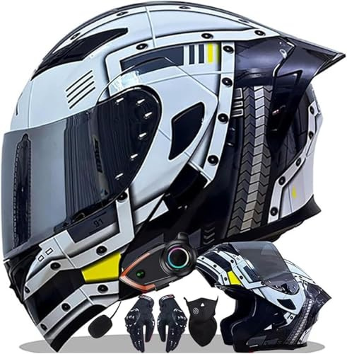 Caimcie Casco Integrale modulare da Moto con Bluetooth Integrato e Doppia Visiera, omologato ECE/DOT per Uomo e Donna D,XL=59-60cm