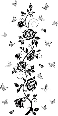 FUFUQUARE Adesivi Murali Fiori di Rosa Nera Farfalle Sticker da Muro Floreali Decorazione Parete Moderna per Camera da Letto Soggiorno Cucina Corridoio