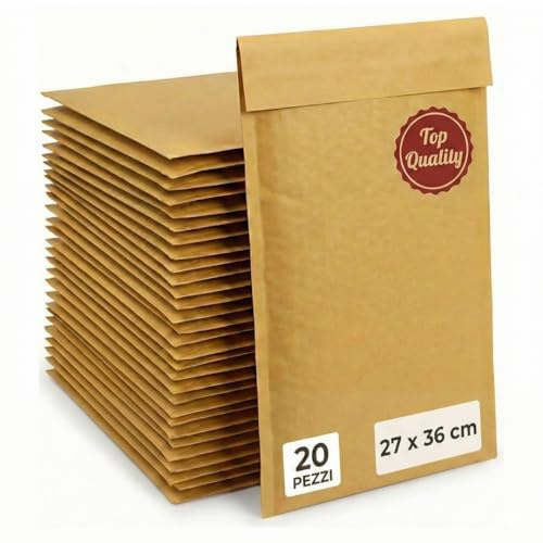 Buste per Spedizioni Imbottite Grandi 27x36 cm - 20 Pacchetti Postali Vinted con Pluriball Antiurto - Sacchetti Carta Avana Autosigillanti per Spedire Libri, Vestiti e Oggetti Fragili