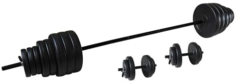 Tunturi Hantelset Vinyl mit 1 Langhantel, 2 Kurzhantel, 16 Hantelscheiben 50 kg mit 5 kg, 2,5 kg, 1,25 kg,