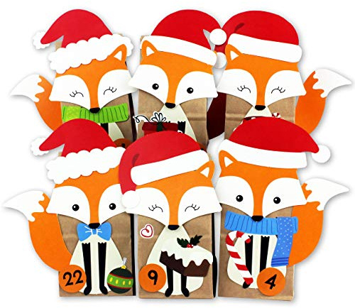 Papierdrachen Calendrier de l'Avent DIY à remplir - Renards découpés - avec 24 Sacs en Papier Brun à remplir soi-même et à Faire soi-même - Noël 2021 pour Les Enfants.