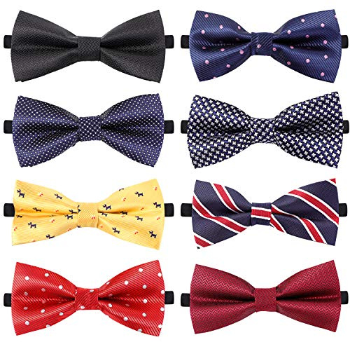 Webyon 8Pcs Elegant Adjustable Pre-tied Bow Ties for Men And Boys Assorted Colors (A)