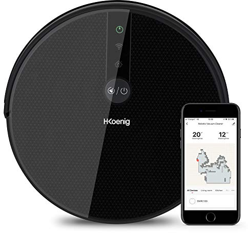 H.Koenig SWRC130 Gyro+ WaterMop Staubsauger Roboter WiFi Wischmopp Intelligent Kraftvoll Leise Schnell Autonom 120min, 4 Zyklen, Wochenprogramm, HEPA-Filter, Schwarz