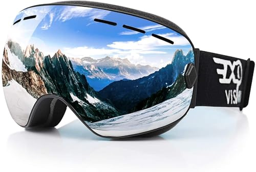 EXP VISION Snowboard Ski Goggles for Men Women and Youth, Over Glasses Skiing Snowboard Goggles with Anti Fog and UV400 Protection Dual Lenses Snow Goggles (Silver)
