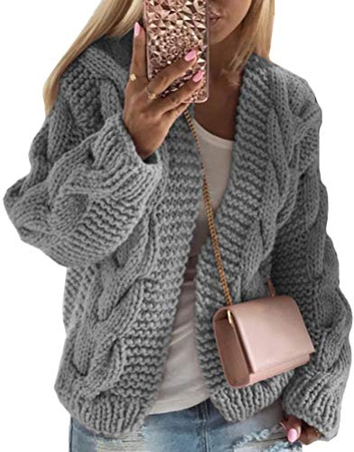 Onsoyours Gilet Cardigan Femmes Veste en Tricot Chaud Hiver Pull Tricoté Casual Pull Outwear Blouson Chandail Sweater Top Manteau Gris L