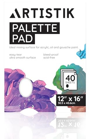Artistik Tear-Off Disposable Palette Paper Paint Pad | 12x16 / 30x40cm, 40 Sheets | Bleed-Proof Acrylic Paint Paper for Watercolor & Gouache Mixing