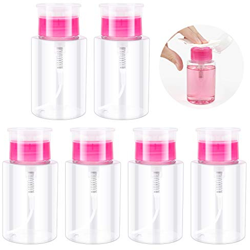 6 Stück Dispenser Pumpflasche 180ML Pumpe Leer Flasche Drücken Plastikflaschen für Nagellackentferner Flüssiger Flaschen Behälter Plastik Reiseflasche, Rosa
