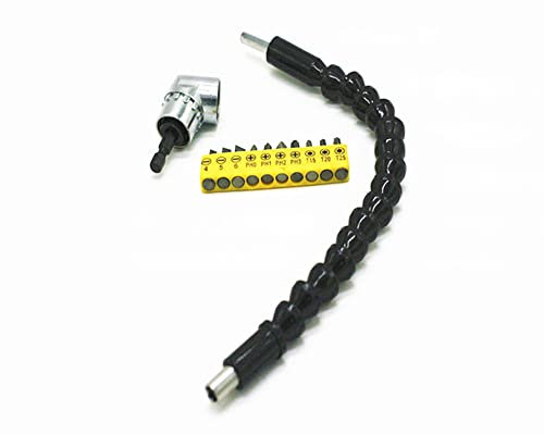 Flexible Drill Bit Extension kits, Include 11.8 inch Bendable flexible extension Bit, 10Pcs Screwdriver Bit Set and 105 Degree Right Angle Screwdriver Attachment(12Pcs)