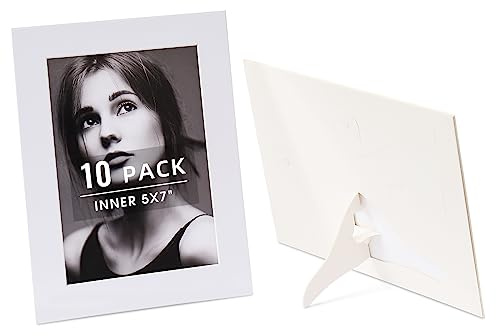 HOTUO 10 Pack White Paper Picture Frames for 5x7, Acid Free 4 Ply Thickness Picture Cardboard Frames with Ivory Core Bevel Cut, Classroom Crafts, Home Decoration