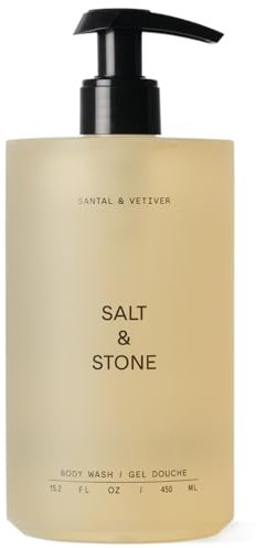 SALT & STONE Antioxidant-Rich Body Wash - Santal & Vetiver | Cleanse, Nourish & Soften Skin with Niacinamide & Hyaluronic Acid | Free From Parabens, Sulfates & Phthalates (15.2 fl oz)