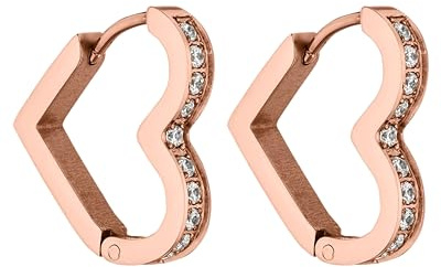 Purelei Orecchini Glitter Heart (oro rosa), in acciaio inox durevole con pietre preziose, orecchini a cerchio a forma di cuore, lunghezza 16 mm, larghezza 17 mm, Acciaio inossidabile