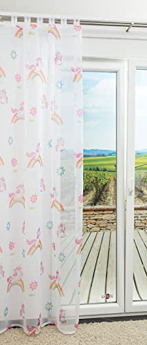 LYSEL Vorhang Gardine NACH MAß Schlaufenschal Einhorn violett Multicolor transparent Breite: 140 cm Höhe: 245 bis 66 cm mit Schlaufen