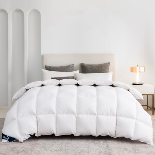 Uniency Couette 220x240 Hiver Tres Chaude 100% Coton Couette 2 Personne en Duvet et Plume Édredon 240x220 Couverture Naturelle et Confortable|Blanc|Poids de Remplissage : 3100 g