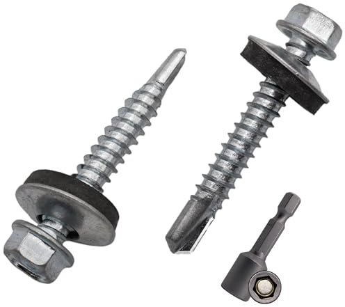 SKIR'CO (100 uds.) Tornillos para techos galvanizados 5,5 x 38 mm cabeza hexagonal tornillos autoperforantes DIN 7504-K con arandelas de sellado EPDM