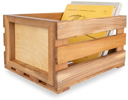 Creative Deco Porta Vinili da Terra 46 x 36 x 29 cm | Contenitori per Vinili | Porta Vinile Fino a 80 Dischi | Cassetta per Vinili Contenitore Vinili in Legno di Faggio