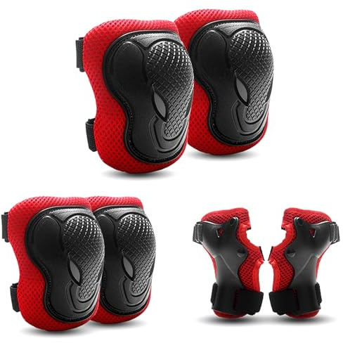 Knieschützer Kinder, Knie und Ellenbogenschützer Kinder, Knieschoner Set, Schützer Inliner Kinder, Protektoren Kinder 3-8 für Skateboard, Radfahren (Ellenbogen, Knieschützer, Handgelenk) (Rot)