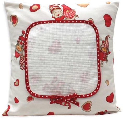 hobbymio.it Copricuscino da ricamare a Punto Croce, Federa per cuscino con Tela Aida, Copricuscino decorativo per soggiorno fantasia Gnomi