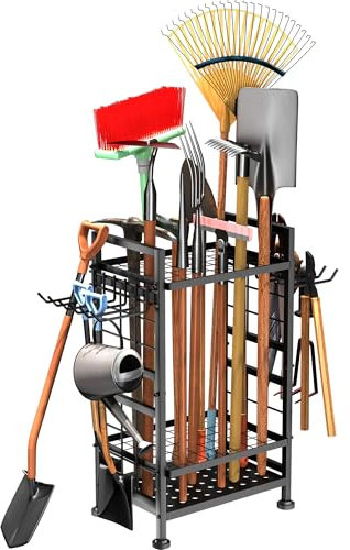 3 Tier Garden Tool Organizer, Garage Storage and Organization, Metal Yard Tools Storage up to 78 Tools, Heavy Duty Garden Tool Organizer for Garage, Yard, Patio, Shed, Indoors and Outdoors, Black