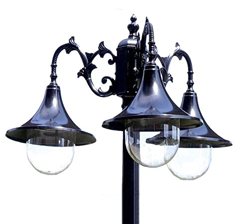 66,9 Pouces 3 Têtes De Lampe Extérieure Lampadaire De Jardin Chemin Pilier Lampe En Aluminium Pilier Lampadaire Lanterne En Verre Cour Borne Chemin Lampe Ip65 Étanche Réverbère Éclairage De Poteau
