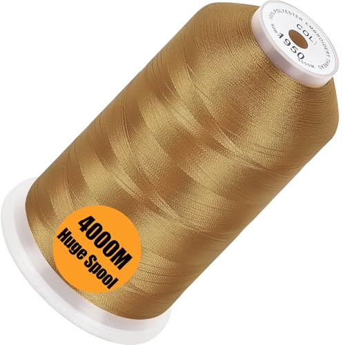 New brothread - Bobina Individual Enorme de 4000M/Unidad 100% Poliéster Hilo de Bordar a Máquina de 40WT para Máquinas Comerciales y Domésticas - Christmas Gold