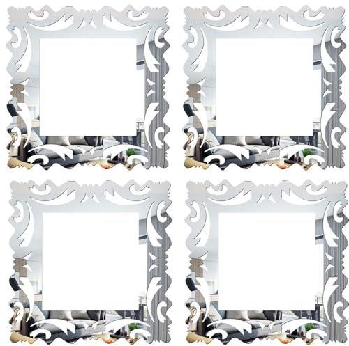 4 Stück Acryl Lichtschalter Aufkleber, Elektrischer Lichtschalter Aufkleber, Schalter Aufkleber, Rosenmuster Schalter und Steckdosen als kreative Aufkleber, dekorative Schutzhüllen 15x15cm (Silber)