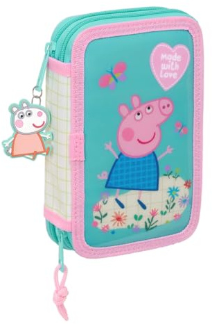 PEPPA Pig Pretty Flowers - Trousse scolaire pour enfant, avec 29 outils inclus, idéale pour les enfants de 5 à 14 ans, confortable et polyvalente, qualité et résistance, 12,5 x 4 x 19,5 cm, Menthe /