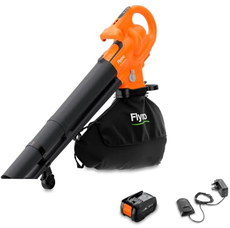 Flymo 18V EasiBlowVac Cordless Leaf Blower & Vacuum – Lightweight & Powerful 3-in-1 Garden Tool for Blowing, Vacuuming & Mulching – Battery & Charger Included, Orange