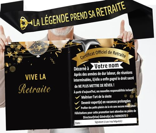 MKISHINE Cadeau Retraite 2025 – XXL Carte Retraite+1Pc Écharpe “LA LÉGENDE Prend SA Retraite”Cadeau Retraite Femme Homme,Certificat Officiel de Retraite – Humour & Blagues