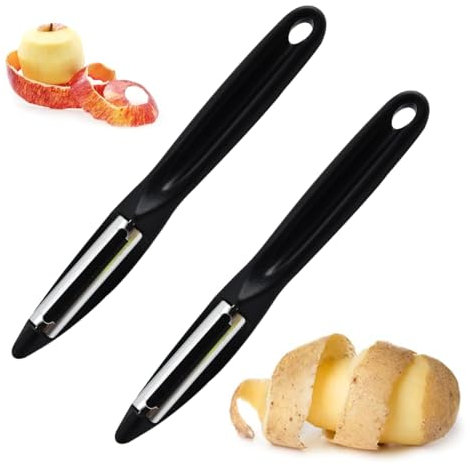 2 Pezzi Sbucciatore Universale, Sbuccia Patate, Pela Patate Verdure e Frutta, Pelapatate Professionale Con Lama Affilata A Pendolo, In Acciaio Inox, Doppio Taglio, Impugnatura Ergonomica, Colore Nero
