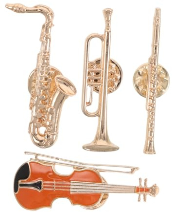 COLLBATH Lot De 4 Broches Vintage En Métal Instruments De Musique Guitare Saxophone Trompette Flûte Épingles Pour Vestes Chapeaux Sacs Fans De Musique