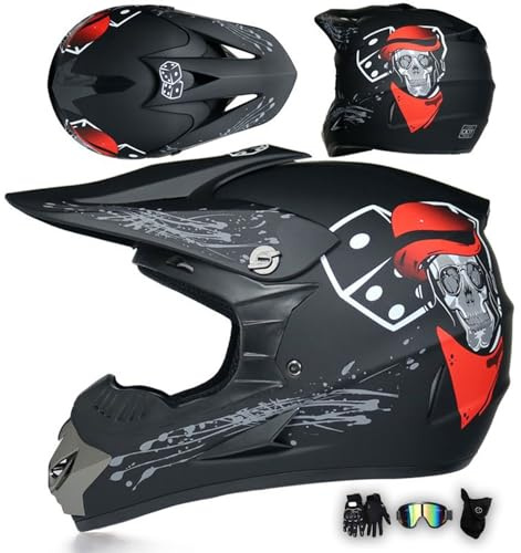 Casco Motocross Hombre Mujer Casco Integral De Moto ECE Casco Cross para ATV Bicicleta Off Road Downhill Eduro Quad BMX MTB Jóvenes Adultos Casco De Descenso, con Gafas Guantes,Black~1-XXL