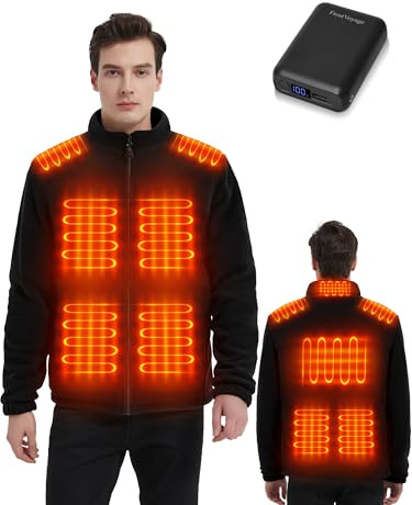 FrostVoyage Veste Polaire Chauffante Homme avec Batterie 18400 mAh, Blouson Manteau Chauffant Homme Femme avec Batterie Incluse, Gilet Vêtement Chauffant Manche Longue, 10 Zones de Chauffage