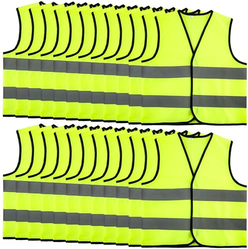 24 Pcs Kids Hi Vis Vests Hi Vis Safety Vests with Reflective Strips Child High Visibility Reflective Vest for Children Outdoor Construction Outfit Traffic Activities ((L, 10-12 years(48 x 50 cm)))