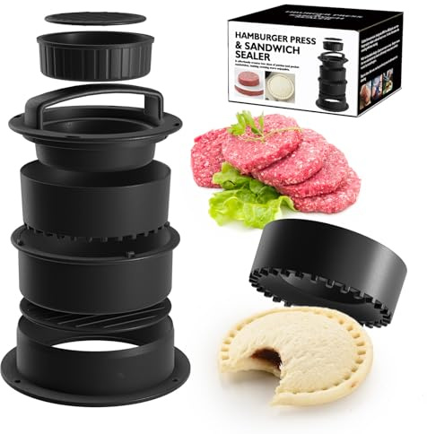 Fvbber New 4 in 1 Burger Press Patty Maker, Hamburger & Sandwich Press With 100Pcs Patty Paper, Non Stick Stuffed Burgers Mold, Kitchen BBQ Tool for Grilling, Sliders, Beef Burgers and Camping Cooking