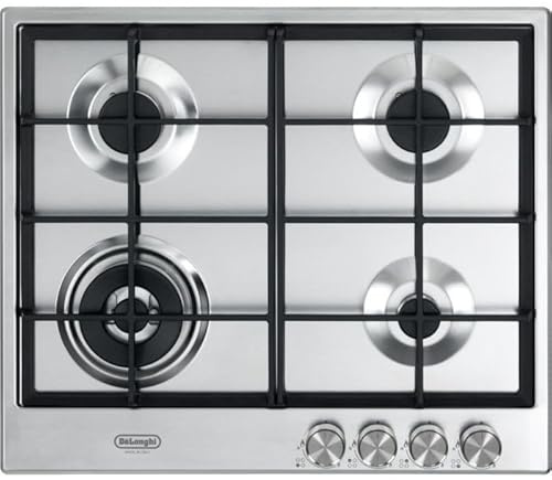 DNSL 460X Integrated 4 Burner Gas Hob, Stainless Steel, Built-In Kitchen Hob, Rotary Controls, Flame Failure Safety Device, Cast Iron Pan Supports, Energy Rated