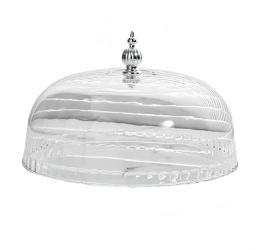 Generico Copertura Trasparente per Torta Rotonda 25 CM, Campana Antipolvere per Dolci e Dessert, Copertura a Cupola Leggera e Resistente per Buffet, Feste e Cucina Professionale (Manico Argento)