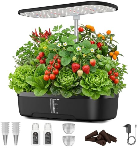 Sistema de Cultivo hidropónico, 12 Vainas Jardinería de Interior y Lámpara LED de Crecimiento, Smart Garden con Temporizador Automático, Altura Ajustable