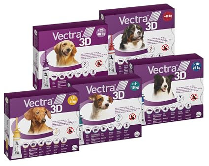 VECTRA 3D Antiparassitario per Cane 3 Pipette Antipulci Antizecche e Antizanzare per cani da 4 a10 kg Protegge da Pulci Zecche Flebotomi e Mosche