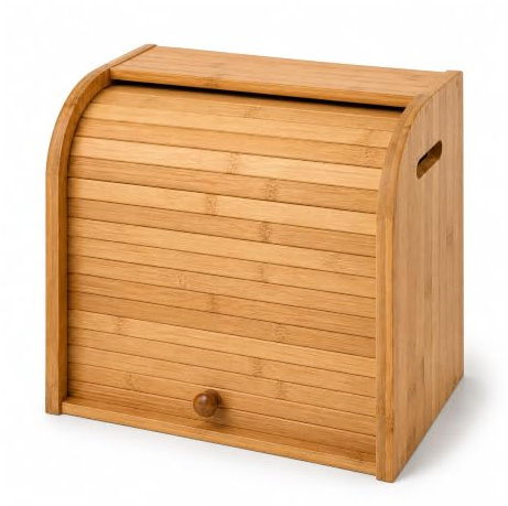 Oypla Double Layer Roll Top Bamboo Wooden Bread Bin Kitchen Storage