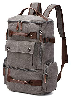 Canvas Backpack, Casual Backpack Unisex Vintage Canvas Rucksack Hiking Backpack Travel Bag Laptop Backpack School Bag Student Bag Satchel Trekking Backpack Camping Bag Grey