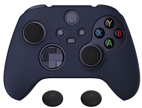 PlayVital Midnight Blue Pure Series Anti-Slip Silicone Cover Skin for Xbox Series X Controller, Soft Rubber Case Protector for Xbox Series S Controller with Black Thumb Grip Caps