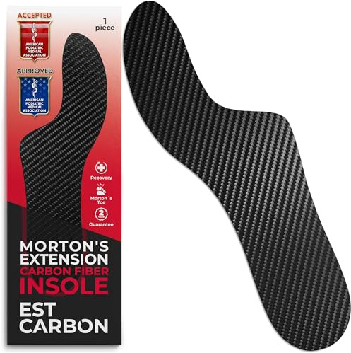 EstCarbon - Carbon Fiber Insole - 1 pc, Men 8-8.5, Women 9 - Mortons Extension - Orthotic Insole - Rigid Shoe Insert - Foot Arch Support - Turf Toe Stiff Plate - Thin Sport Sole