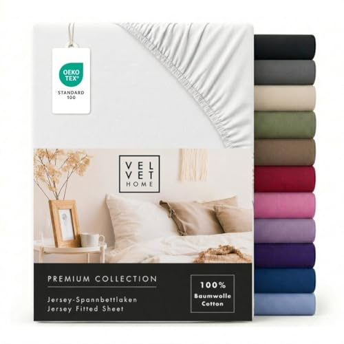 VelvetHome Lenzuolo con Angoli Singolo 90x200 cm, 100% Cotone Pettinato, Jersey per Materassi fino a 25 cm, OEKO-TEX, Elastico, Traspirante, Morbido, Bianco