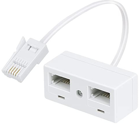 Uvital Telephone Splitters, 2 Way BT Phone Socket Adapter, RJ11 BT Plug Male to 2 Female, Double Phone Socket Adaptor for UK Landline Telephone, FAX, Modem, Cable Adapter and Converter, White