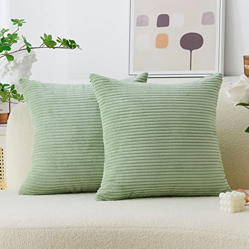 Home Brilliant Juego de 2 fundas de cojín de terciopelo a rayas de 45 x 45 pulgadas, fundas de cojín para sofá, fundas de almohada decorativas, 45 x 45 cm / 18x18 in, color verde salvia